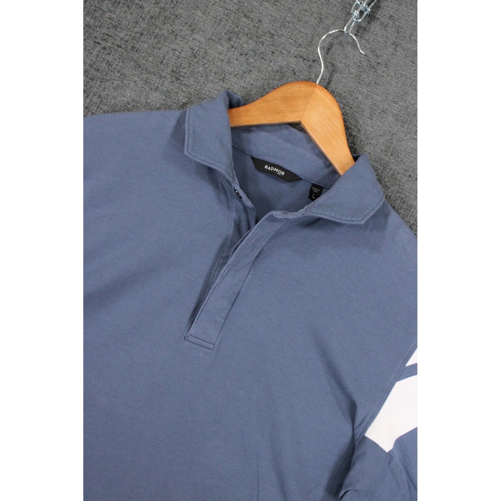 Radmor Mens Pima Cotton Blend Golf Polo Shirt Blue White Stripe Size M